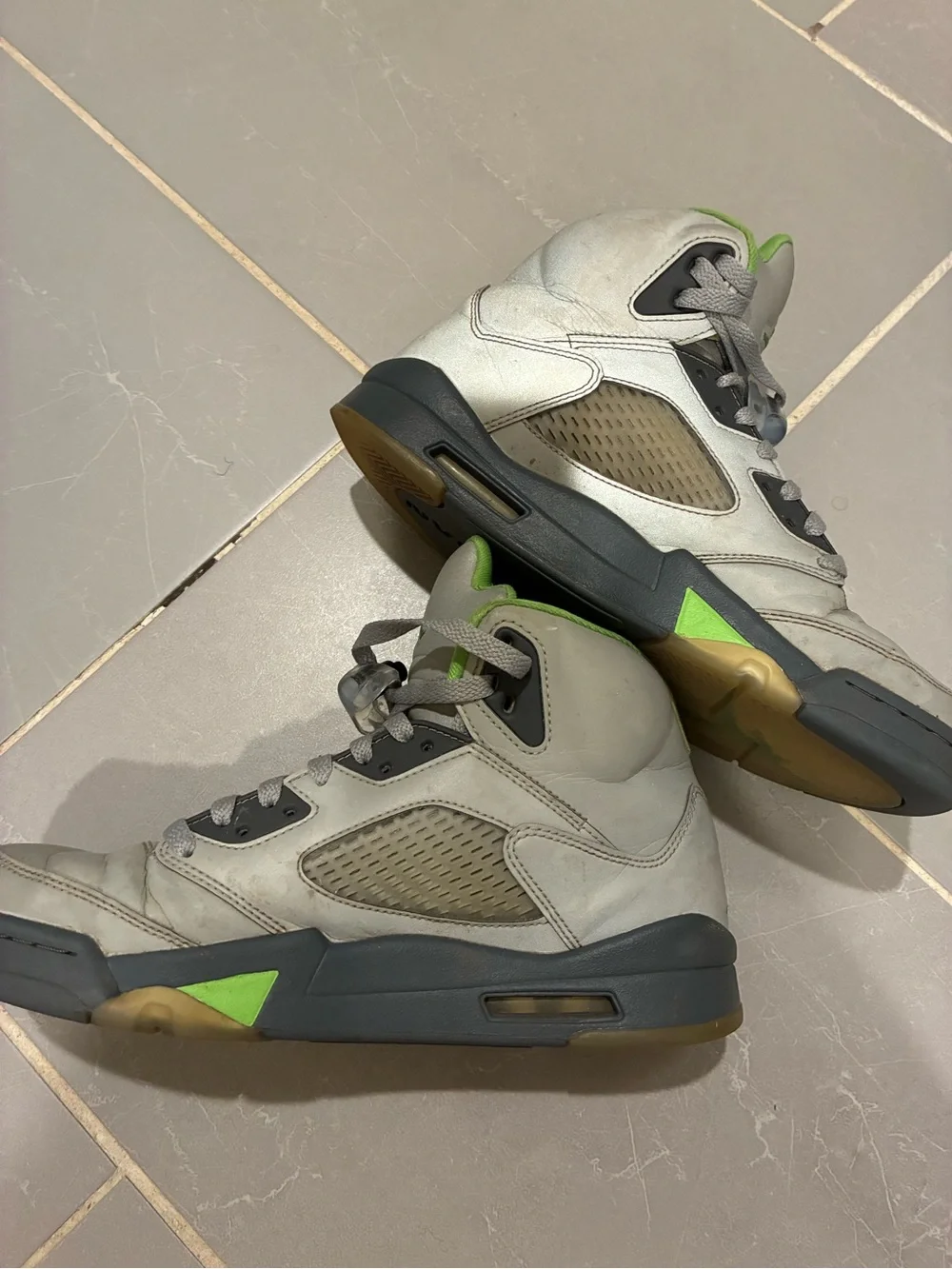 Air Jordan 5 Retro Green Bean Mid-Top Sneakers in Gray & Lime Green